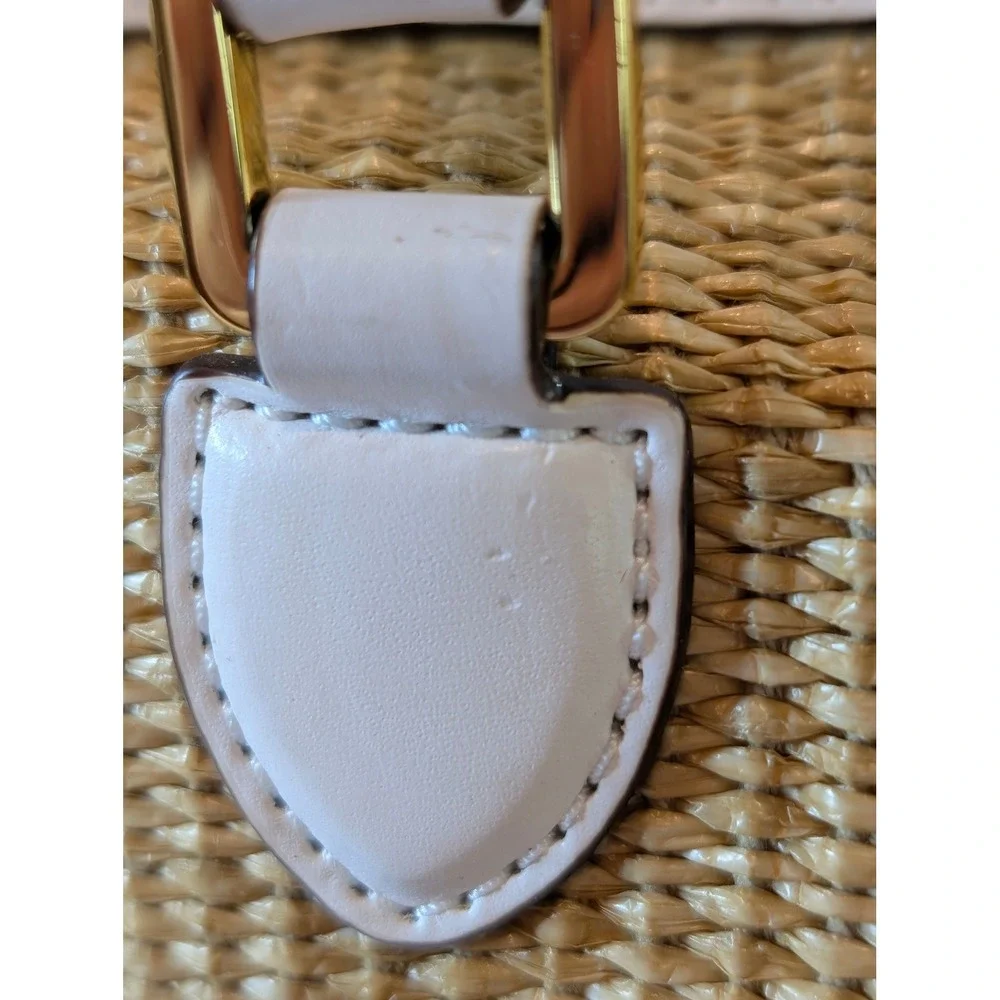 Lauren Ralph Lauren Straw Woven Satchel Bag White Leather Trim Gold Hardware